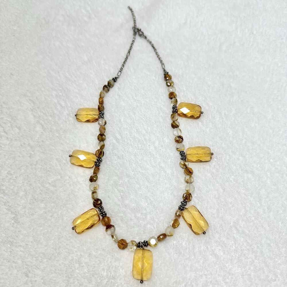 Sterling Silver 925 Amber Crystal Glass Chain Necklace Hook Closure